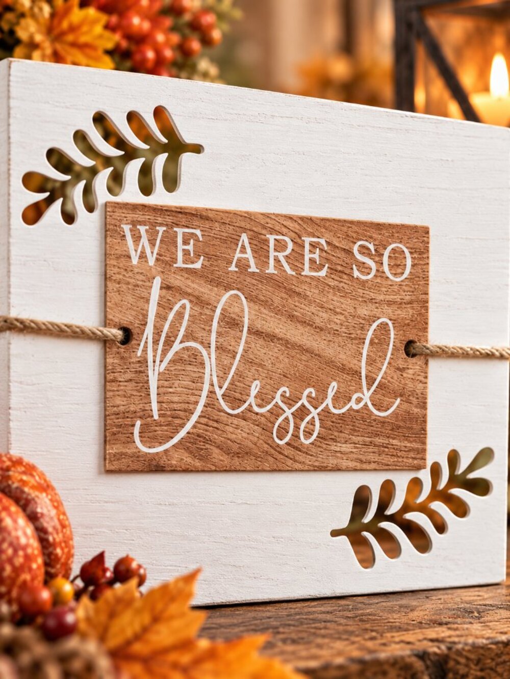 We Are So Blessed Wood Sign Farmhouse Botanical Rustic Home Holiday Wedding - Picture 3 of 4